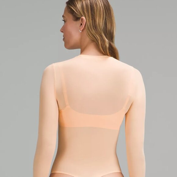 Lululemon Nulu Mesh Long-Sleeve Crewneck Bodysuit in Peach Bellini Med NWT - Picture 4 of 13